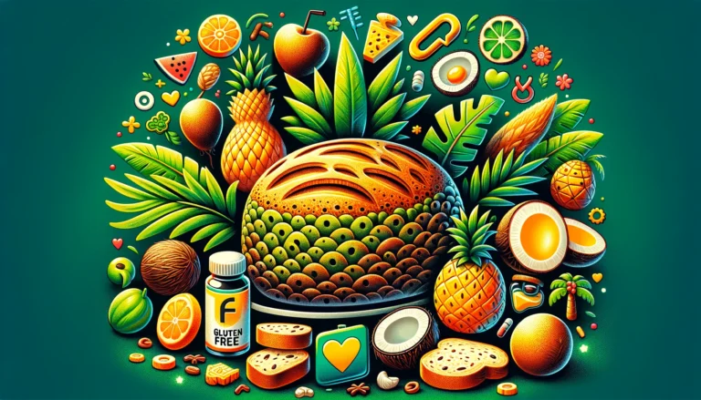 DALL·E 2024-02-15 11.48.32 - A visually appealing and playful image featuring elements representing breadfruit, gluten-free, tropical, and nutritious themes