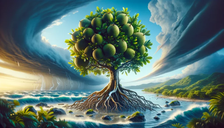 DALL·E 2024-02-21 14.04.26 - A 16_9 image depicting breadfruit as a symbol of resilience in the Caribbean