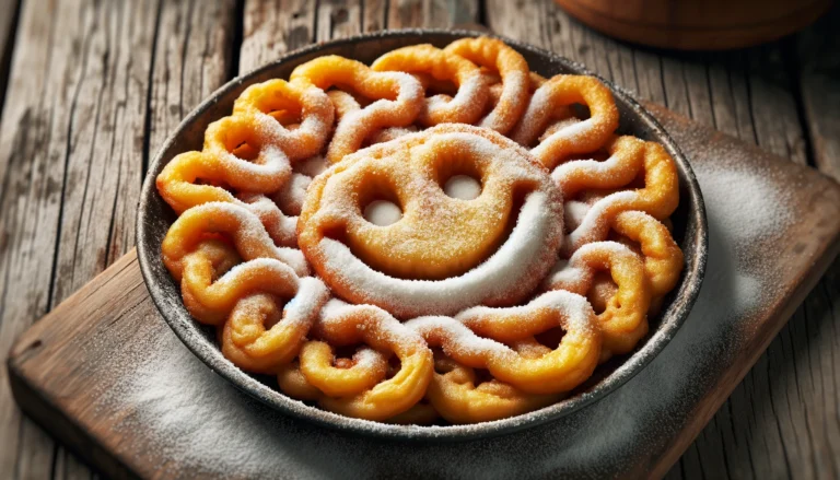 DALL·E 2024-02-22 17.53.10 - A close-up image of freshly made breadfruit funnel cakes, sprinkled generously with white sugar