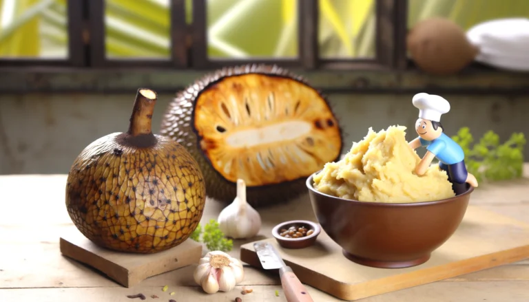 DALL·E 2024-03-17 21.02.07 - A visually appealing kitchen scene with a focus on roasted mashed breadfruit