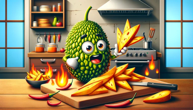 DALL·E 2024-03-19 11.25.34 - A visually appealing image that highlights spicy breadfruit fries cut in wedge shapes