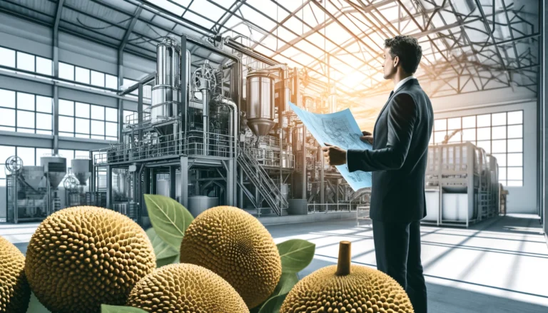 DALL·E 2024-05-07 10.08.59 - Enhance the interior view of a modern breadfruit processing plant, showcasing a variety of complex processing machinery