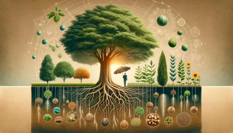 DALL·E 2024-05-31 11.13.53 - An agroforestry system with diverse tree species such as Poplar, Casuarina, and Leucaena leucocephala planted among crops